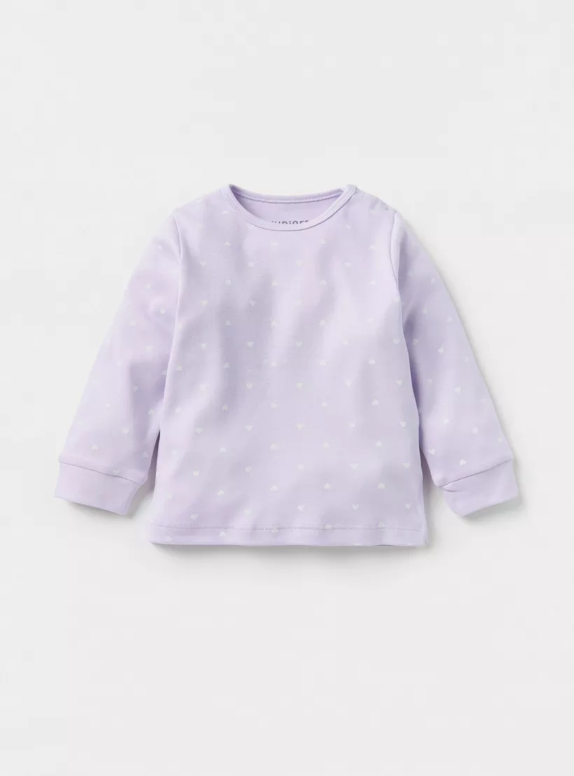 Juniors All-Over Heart Print Long Sleeves T-shirt and Elasticated Pyjama Set-2