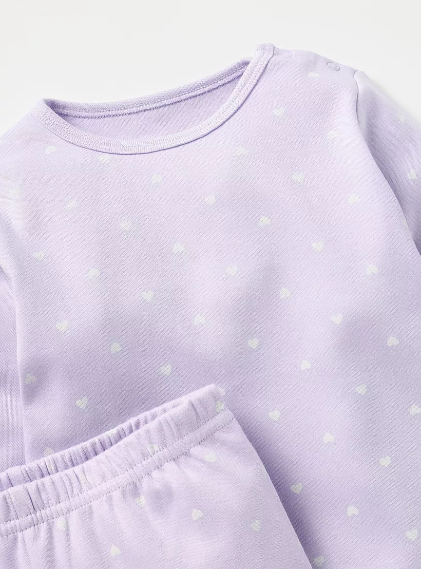 Juniors All-Over Heart Print Long Sleeves T-shirt and Elasticated Pyjama Set-4
