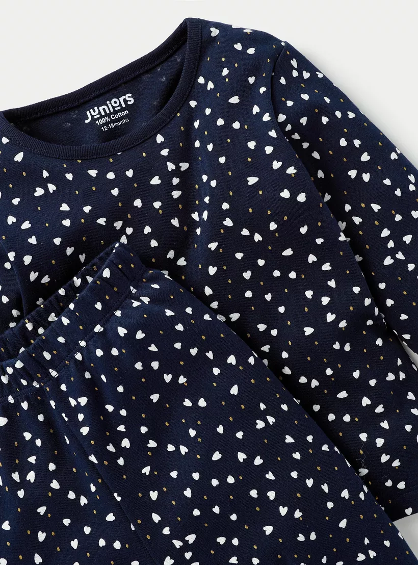 Juniors All-Over Heart Print T-shirt and Pyjama Set-4