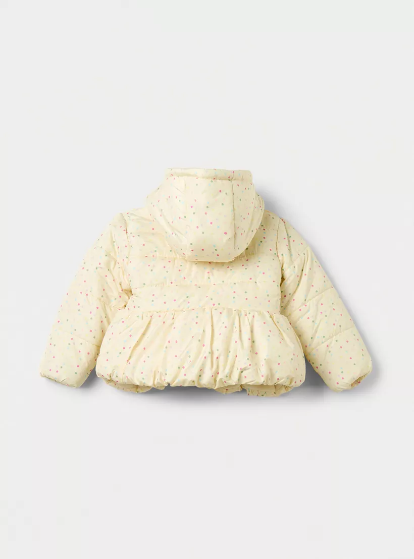 Juniors All-Over Polka Dot Print Hooded Jacket with Long Sleeves2