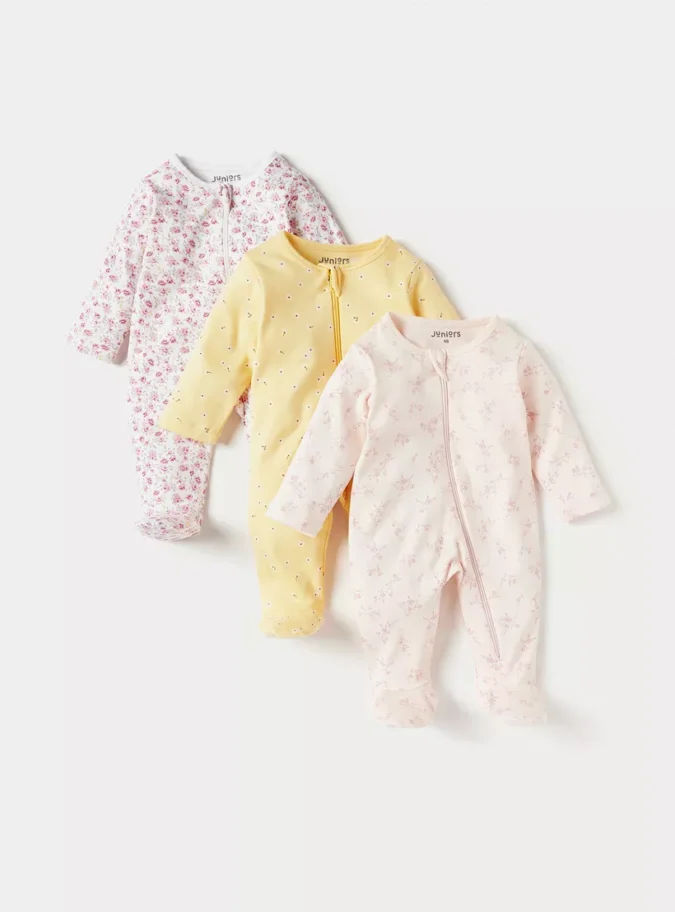 Juniors All-Over Print Sleepsuit with Zipper Closure - Set of 3-1