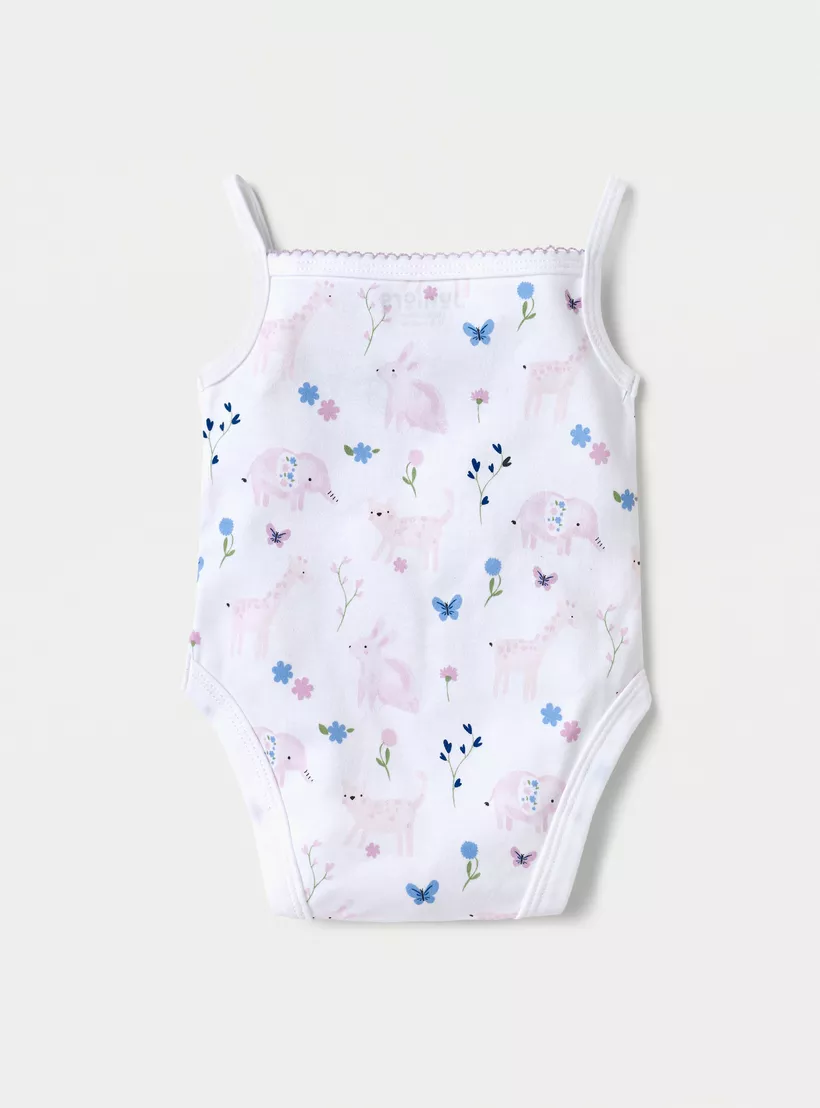 Juniors All-Over Print Sleeveless Bodysuit with Snap Button Closure-3