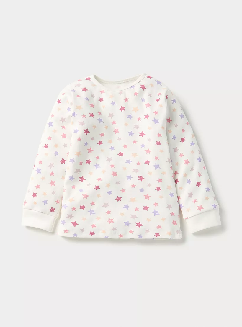 Juniors All-Over Star Print Long Sleeves T-shirt and Elasticated Pyjama Set-2