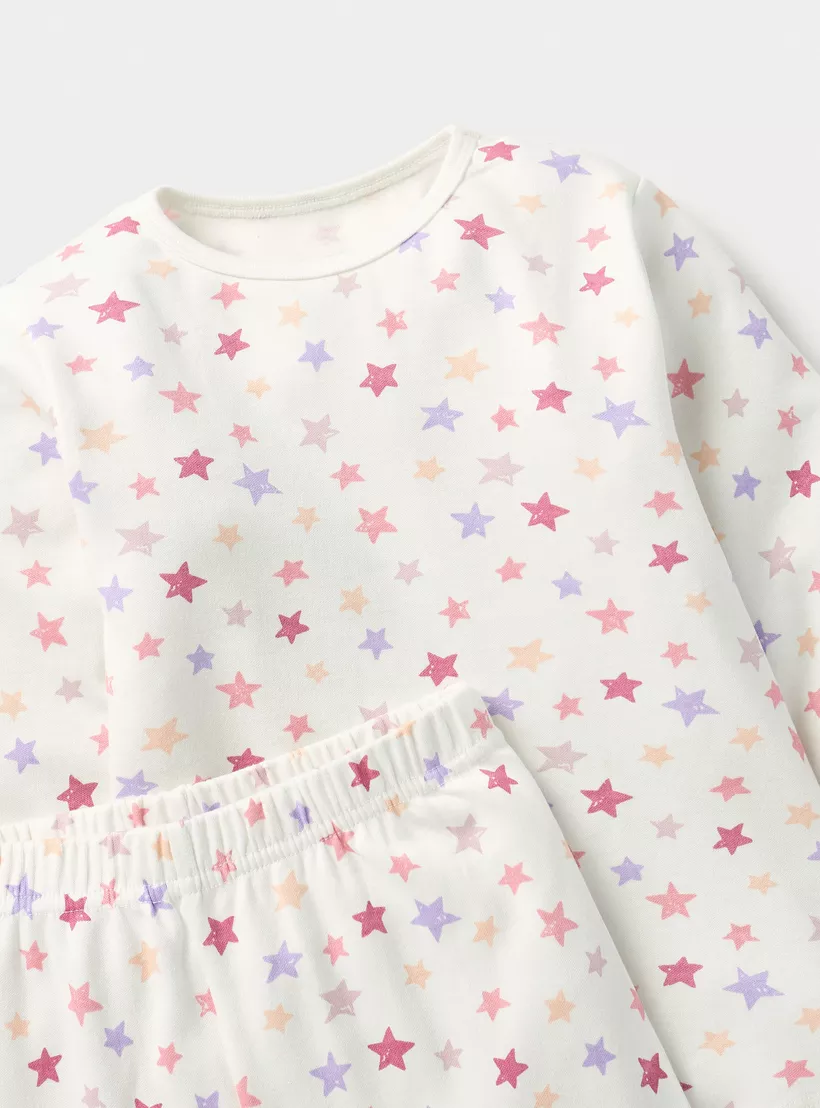 Juniors All-Over Star Print Long Sleeves T-shirt and Elasticated Pyjama Set-4