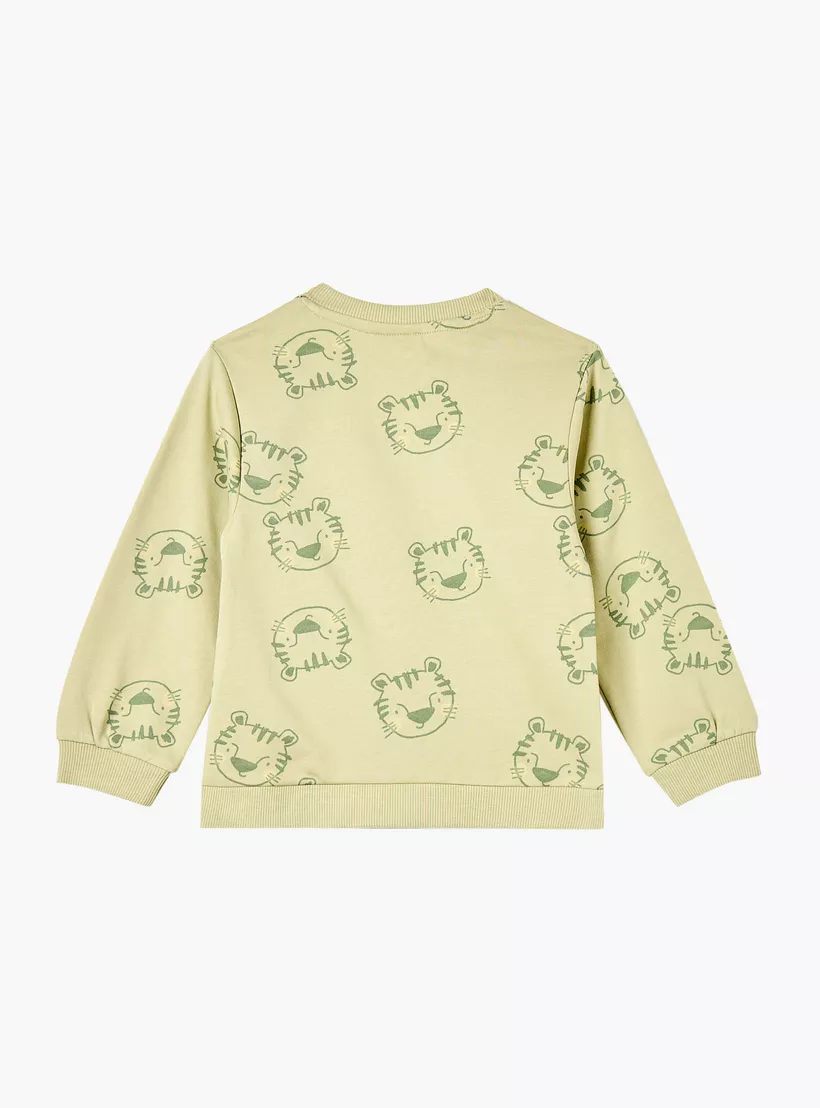 Juniors All-Over Tiger Print Sweatshirt with Long Sleeves and Crew Neck-2