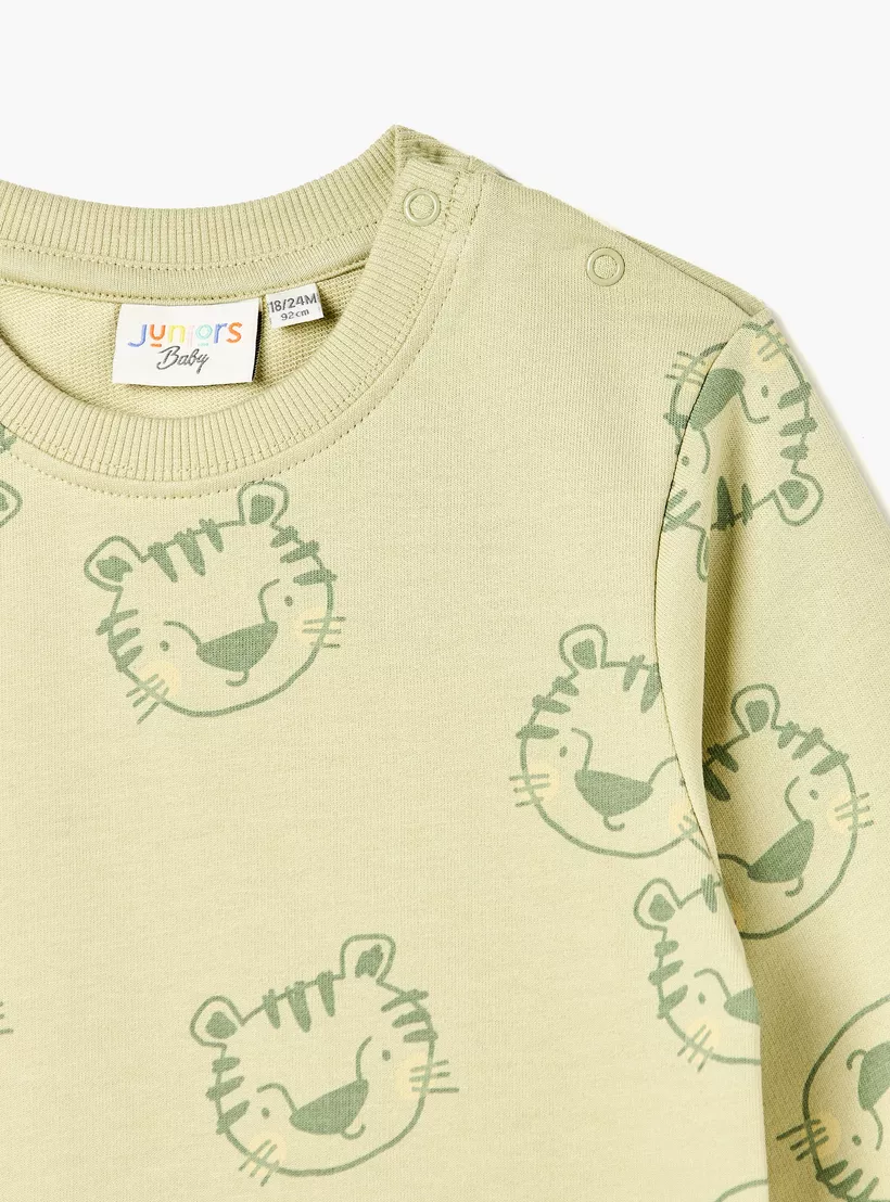 Juniors All-Over Tiger Print Sweatshirt with Long Sleeves and Crew Neck-3