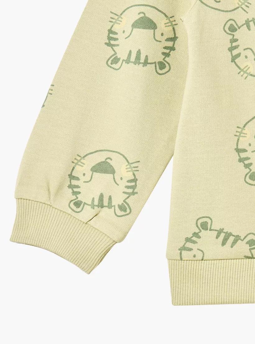 Juniors All-Over Tiger Print Sweatshirt with Long Sleeves and Crew Neck-4