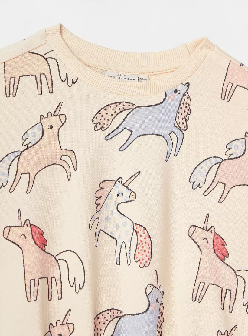 Juniors All-Over Unicorn Print Sweatshirt with Long Sleeves-3