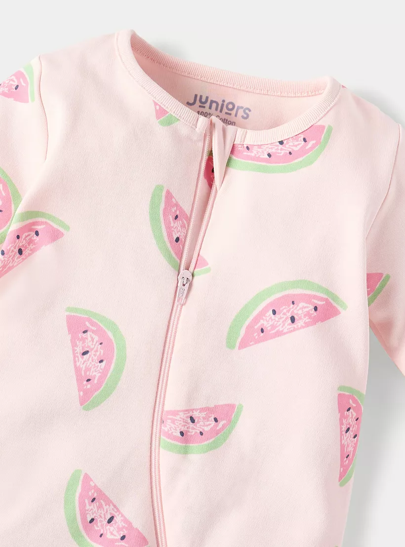Juniors All-Over Watermelon Print Closed Feet Sleepsuit-3