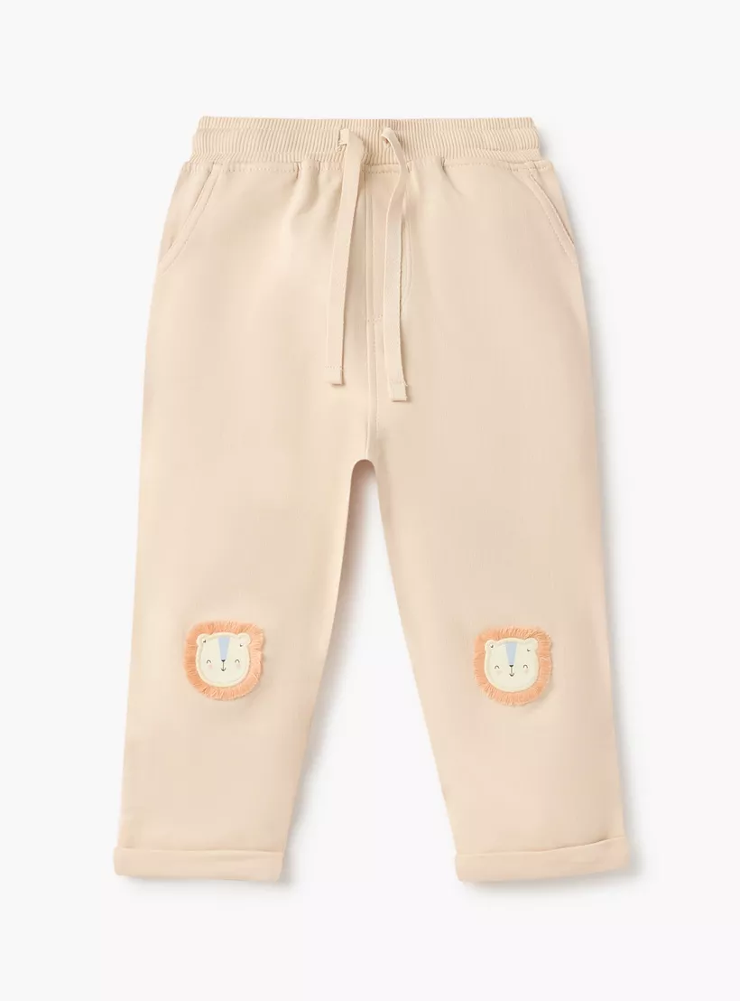 Juniors Animal Face Applique Pants with Drawstring Closure-3