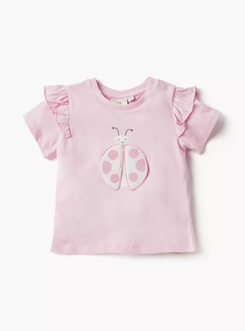 Juniors Animal Print Crew Neck T-shirt with Ruffle Detail - Set of 2-2