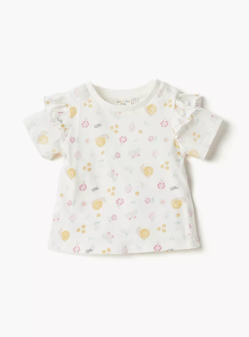 Juniors Animal Print Crew Neck T-shirt with Ruffle Detail - Set of 2-3