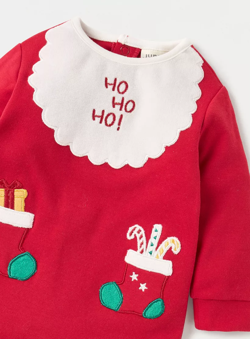 Juniors Applique Detail Closed Feet Sleepsuit with Long Sleeves-3
