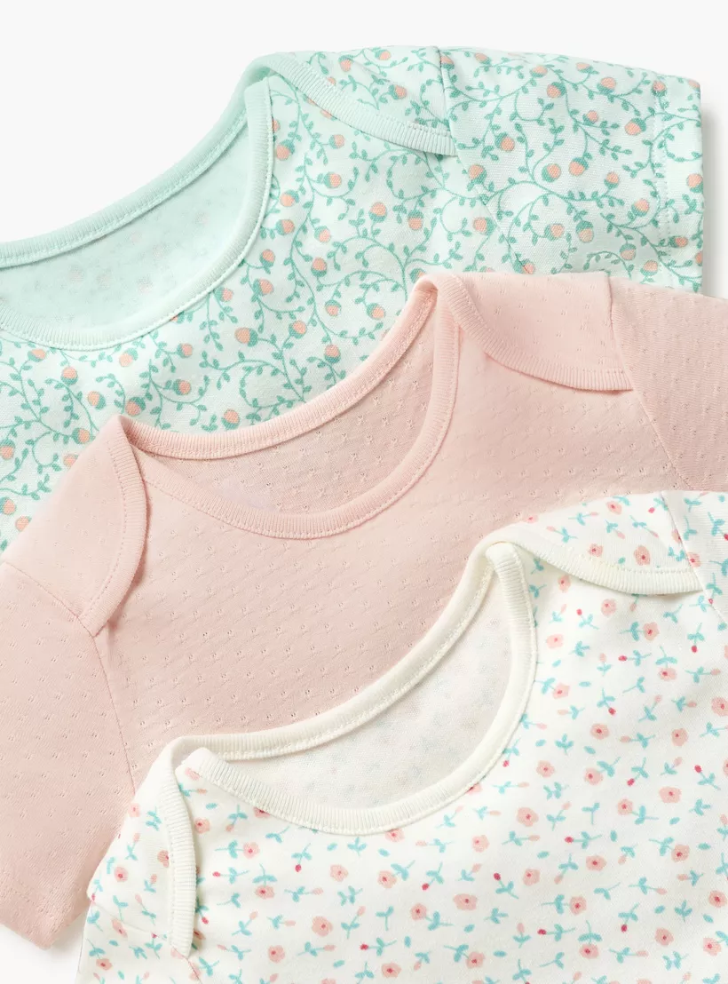 Juniors Assorted Bodysuit with Short Sleeves and Button Closure - Set of 3-4