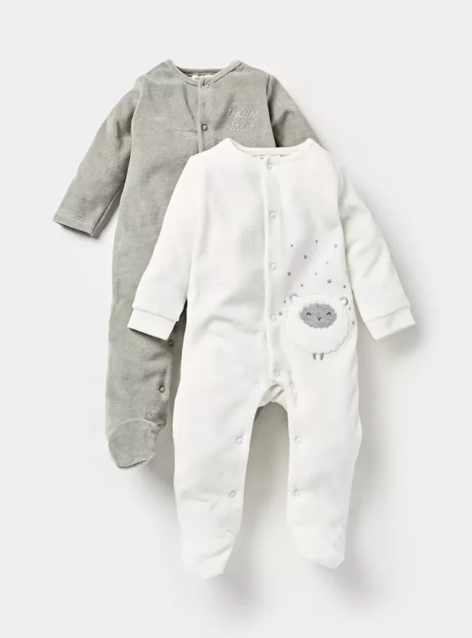 Juniors Assorted Velour Closed Feet Sleepsuit with Long Sleeves - Set of 2-1