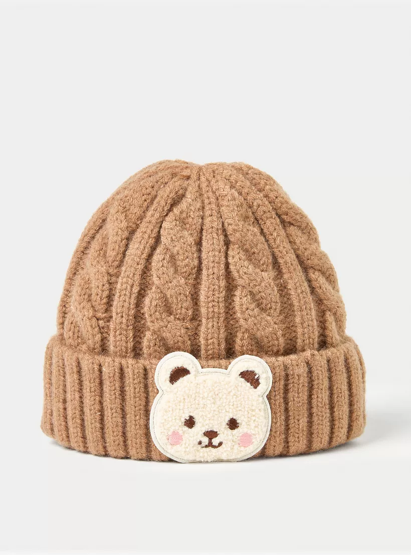 Juniors Bear Applique Beanie Cap-2