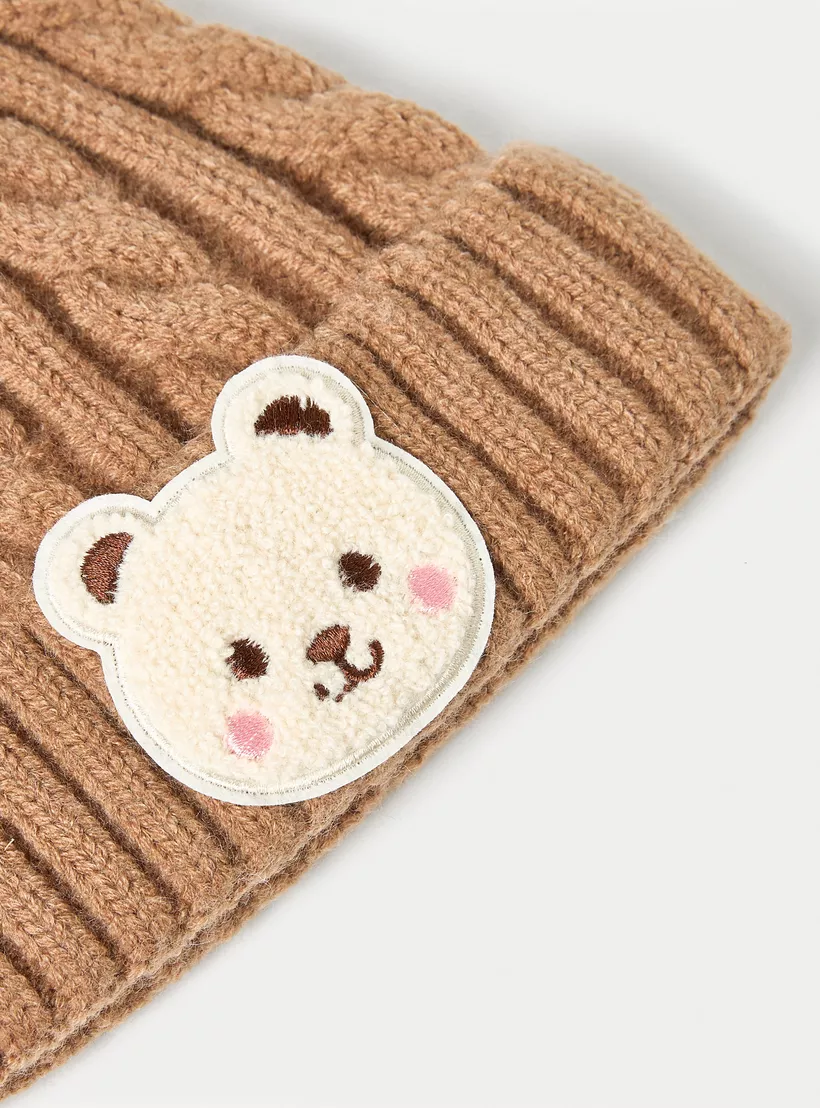 Juniors Bear Applique Beanie Cap-3