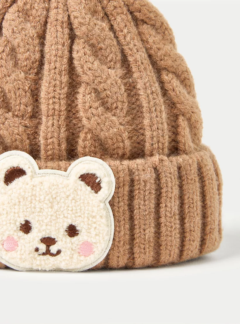 Juniors Bear Applique Beanie Cap-4