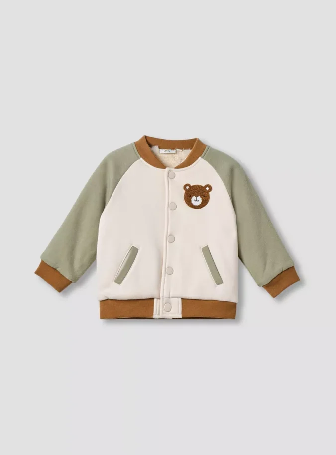 Juniors Bear Applique Button Through Jacket with Pockets-1