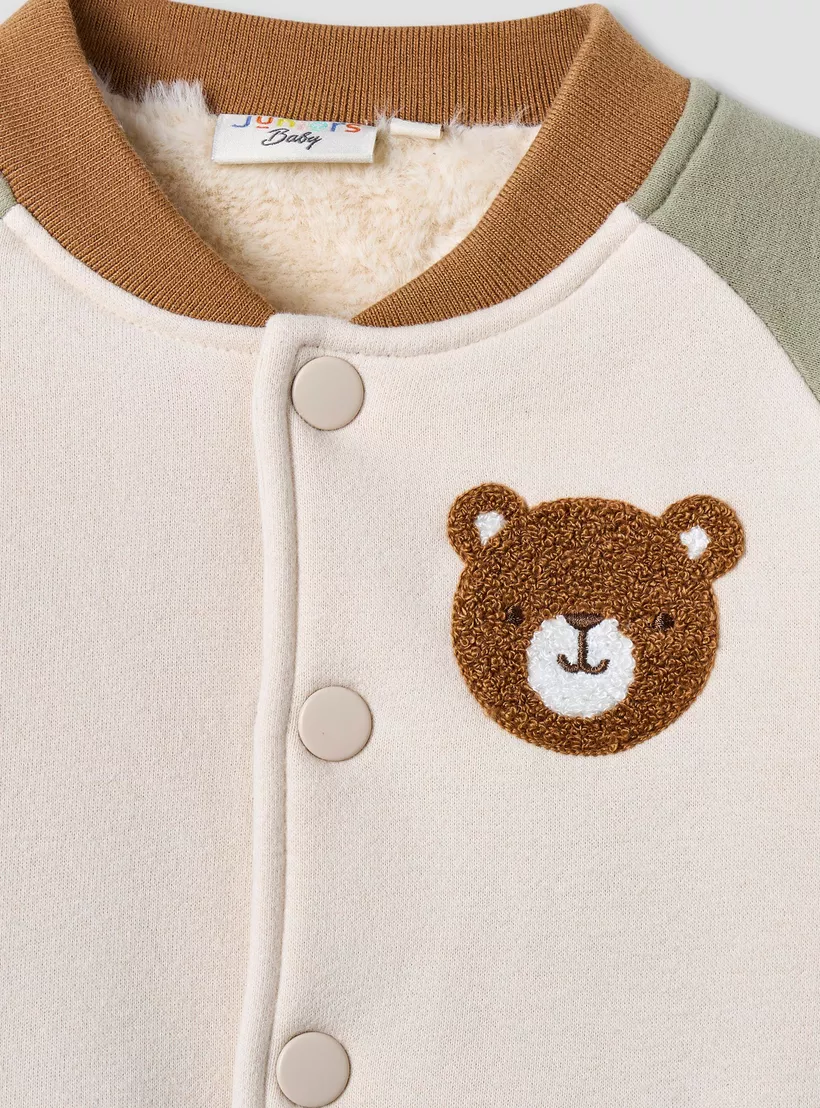 Juniors Bear Applique Button Through Jacket with Pockets-4