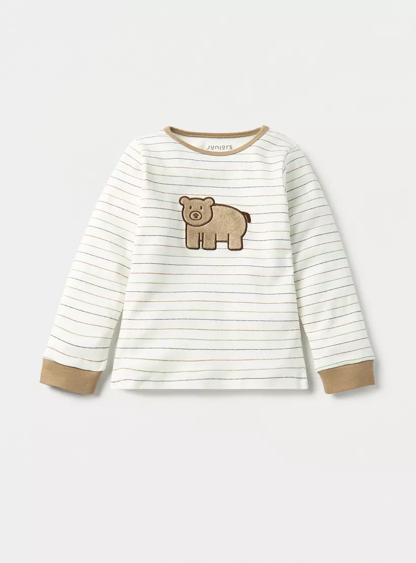 Juniors Bear Applique Long Sleeves T-shirt and Elasticated Pyjama Set-2