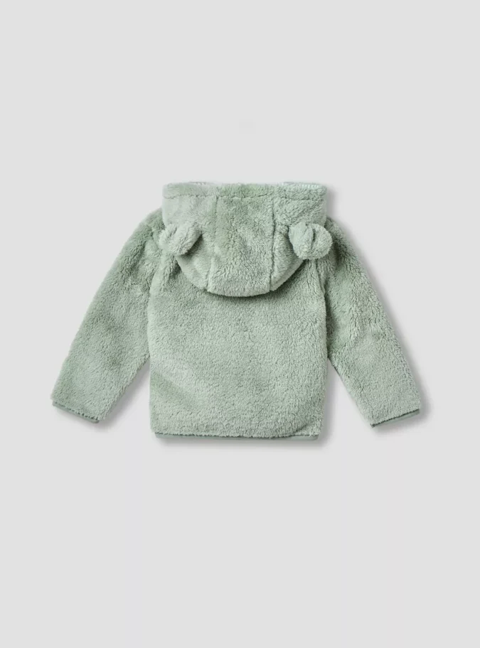 Juniors Bear Applique Zip Through Hoodie with Long Sleeves2