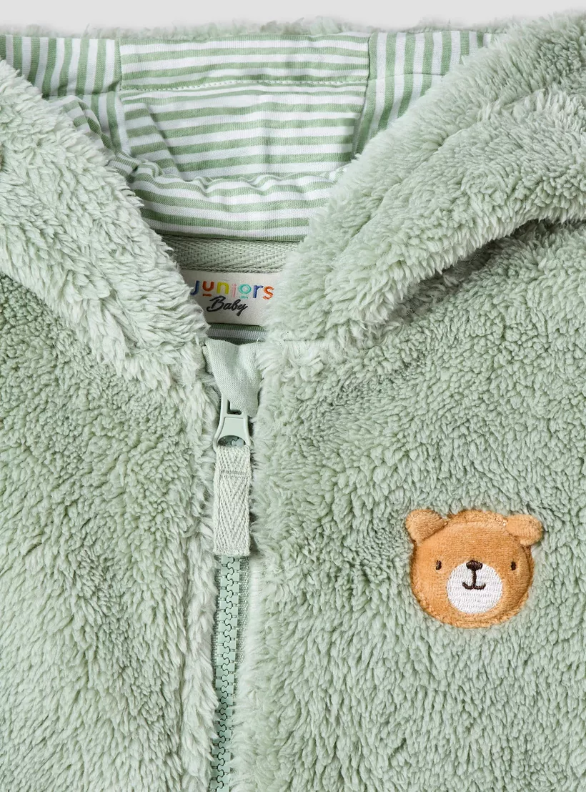 Juniors Bear Applique Zip Through Hoodie with Long Sleeves4