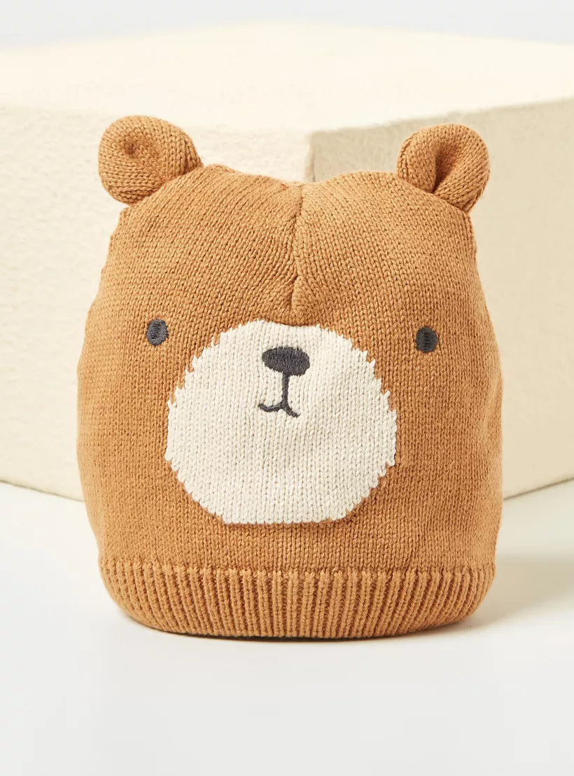 Juniors Bear Face Beanie Cap with Ear Accents-2