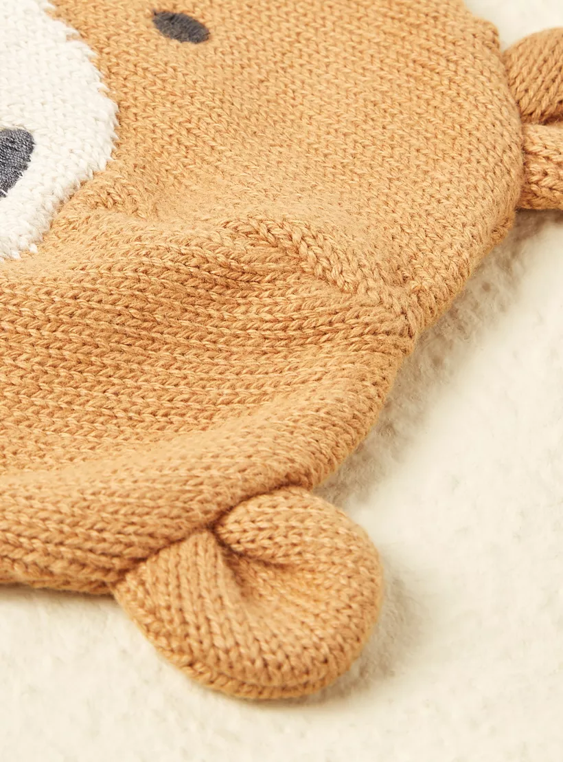 Juniors Bear Face Beanie Cap with Ear Accents-4