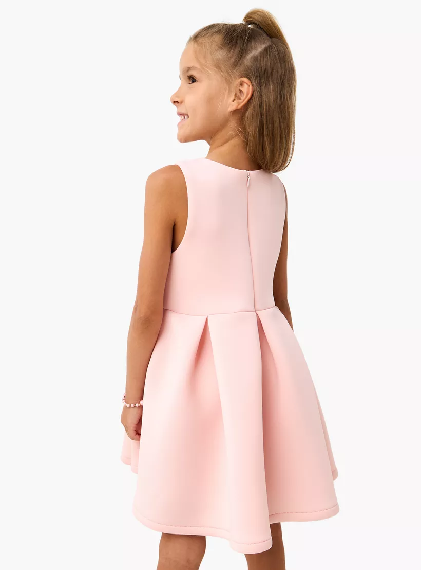 Juniors Bow Detail A-Line Sleeveless Dress with Zip Closure-3