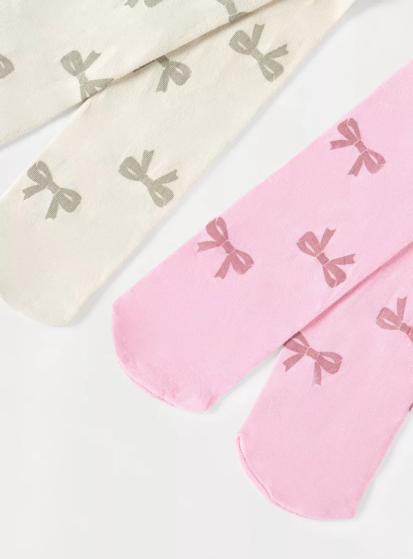 Juniors Bow Print Tights - Set of 2-4
