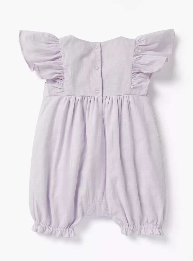 Juniors Bunny Applique Romper with Cap Sleeves and Button Closure-2