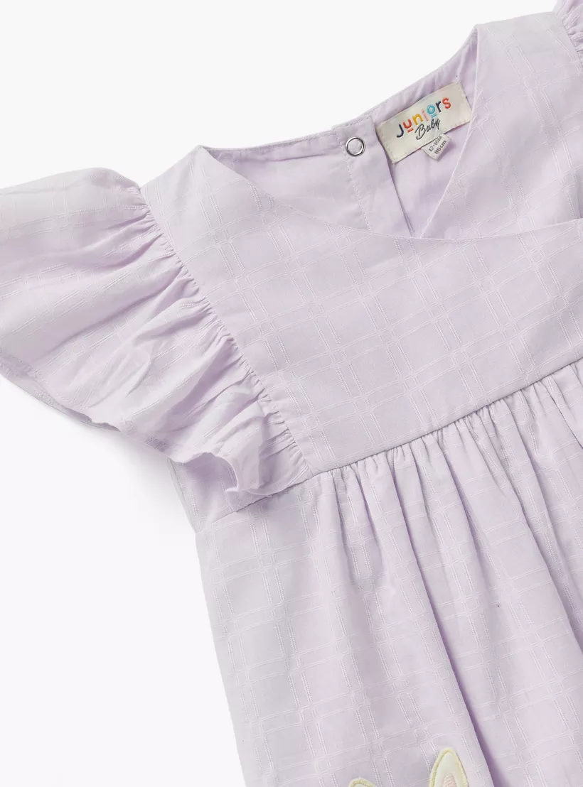 Juniors Bunny Applique Romper with Cap Sleeves and Button Closure-3