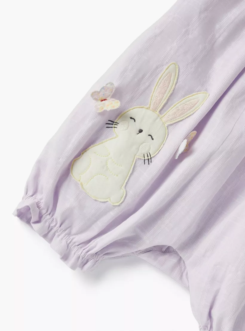 Juniors Bunny Applique Romper with Cap Sleeves and Button Closure-4