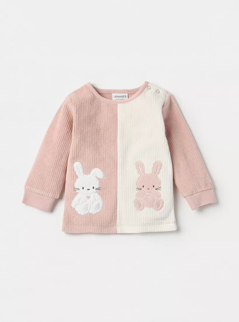 Juniors Bunny Detail Velour Top and Pyjama Set-2