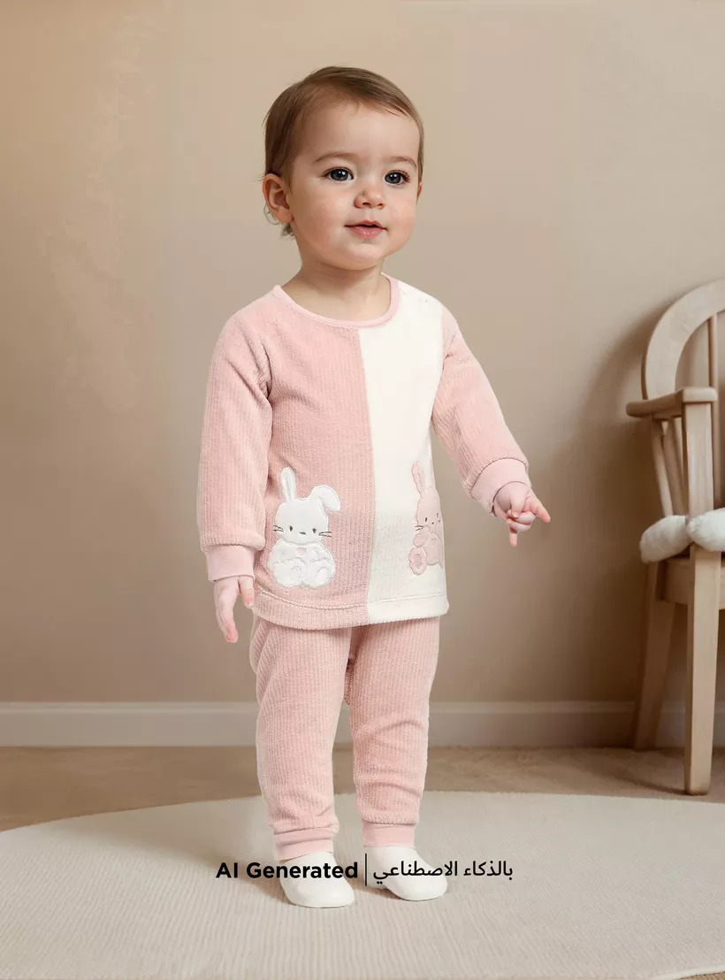 Juniors Bunny Detail Velour Top and Pyjama Set-4