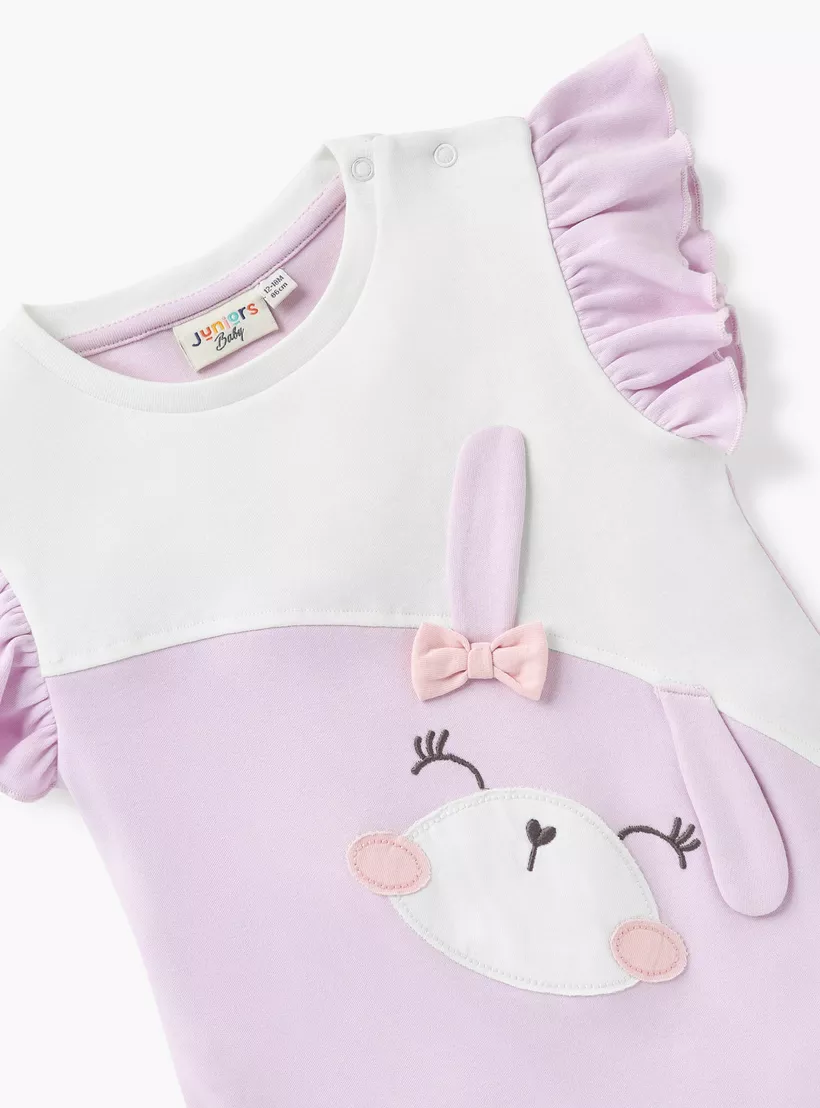 Juniors Bunny Embroidered Romper with Crew Neck and Short Sleeves-3