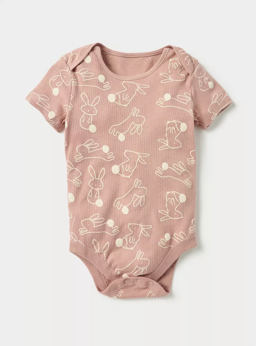 Juniors Bunny Print Bodysuit with Snap Button Closure - Set of 3-