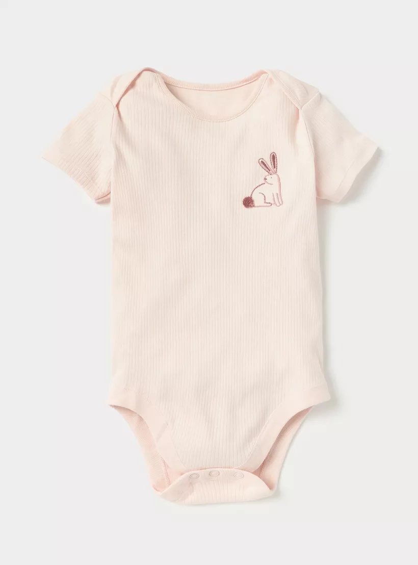 Juniors Bunny Print Bodysuit with Snap Button Closure - Set of 3-3