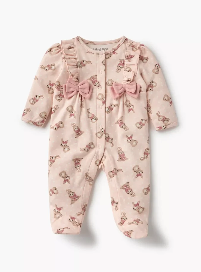 Juniors Bunny Print Closed Feet Sleepsuit with Button Closure-1