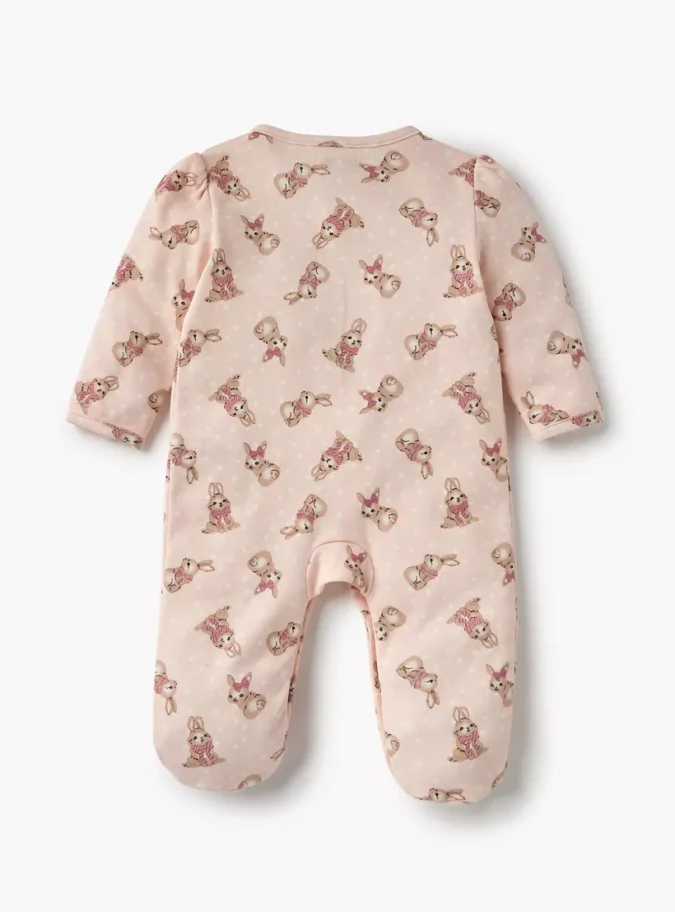 Juniors Bunny Print Closed Feet Sleepsuit with Button Closure-2