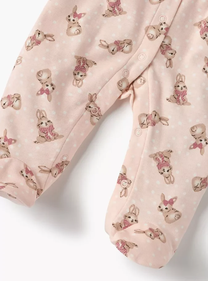 Juniors Bunny Print Closed Feet Sleepsuit with Button Closure4