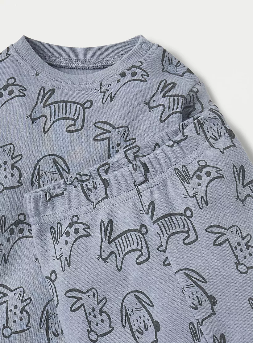 Juniors Bunny Print Long Sleeves T-shirt and Pyjama Set-3