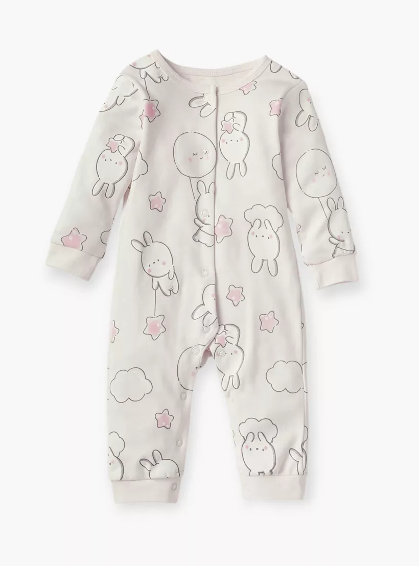 Juniors Bunny Print Sleepsuit with Bib and Blanket Set-2
