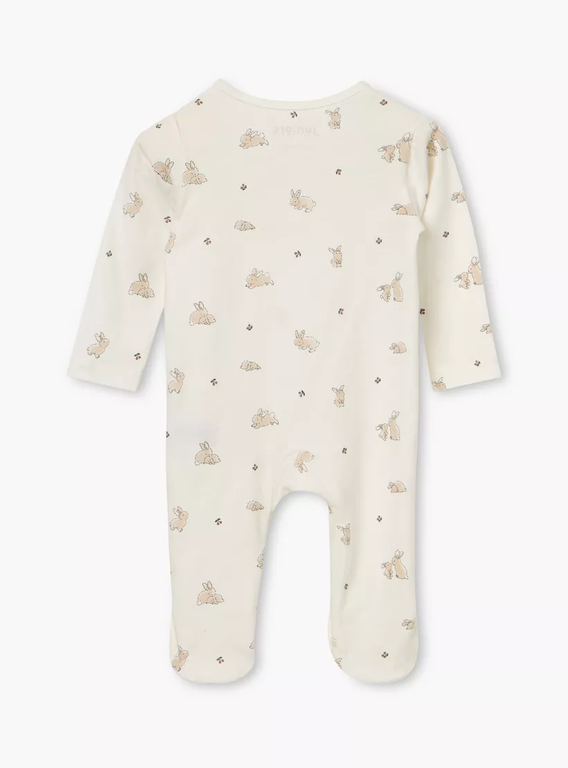 Juniors Bunny Print Sleepsuit with Long Sleeves and Zip Closure-2