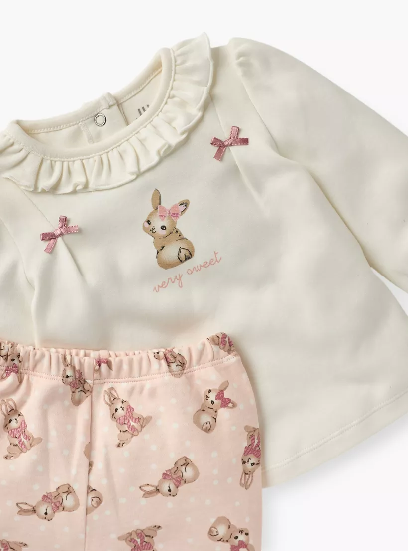 Juniors Bunny Print Top and Pyjama Set-4