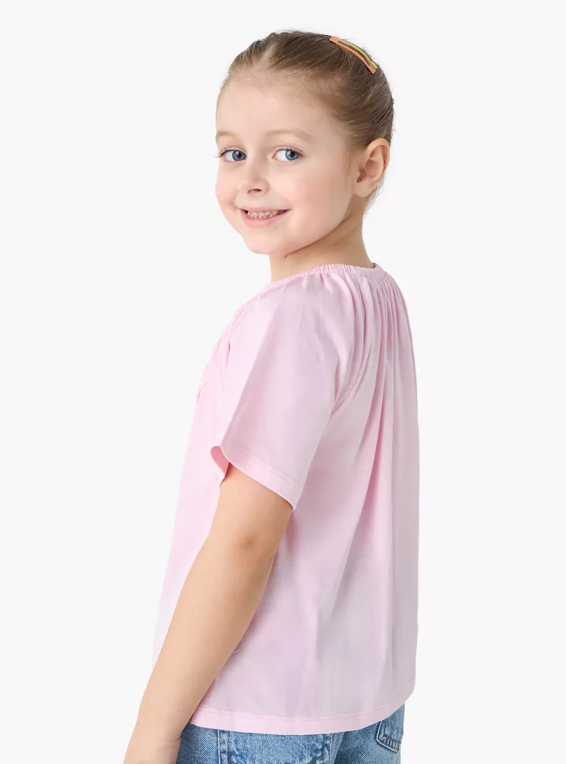 Juniors Butterfly Applique T-shirt with Short Sleeves and Front-Tie Detail-3