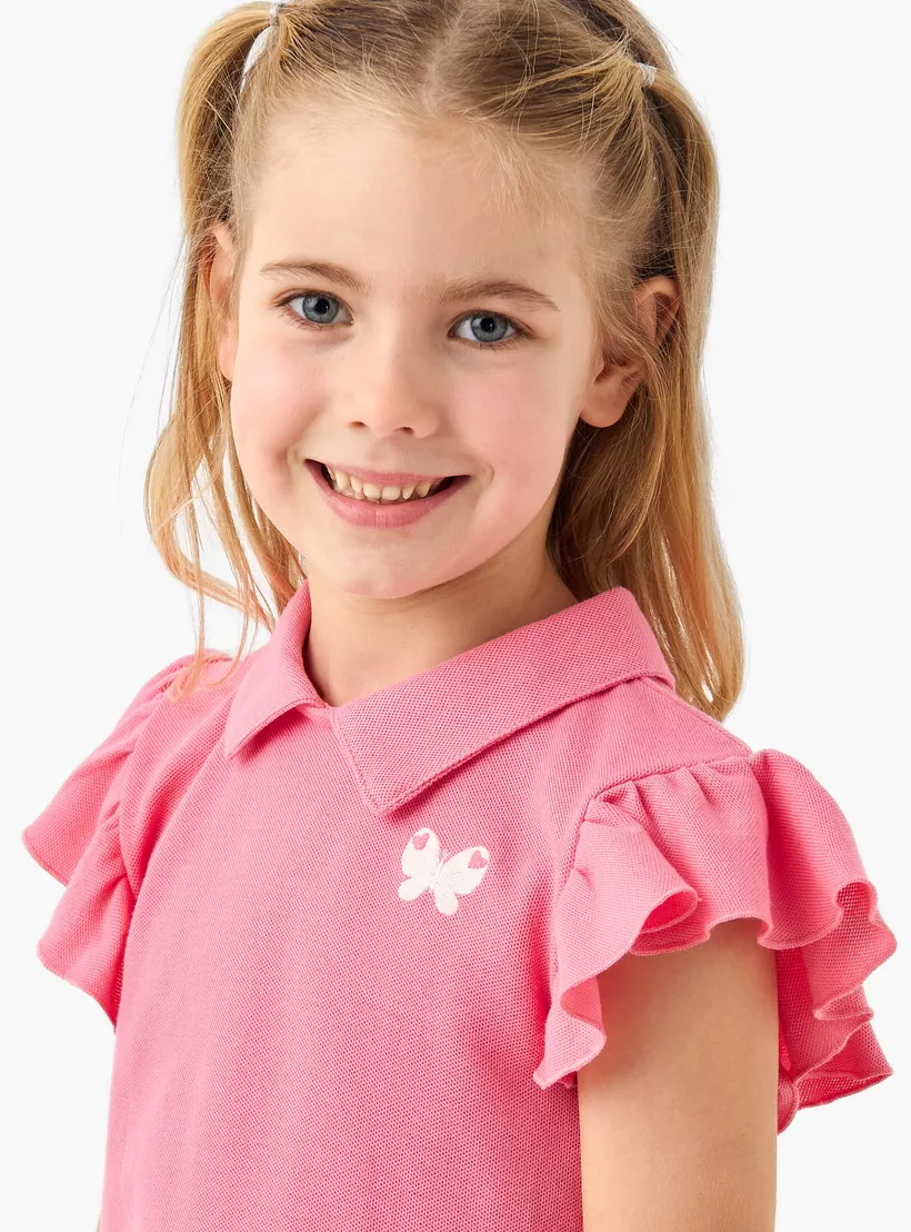 Juniors Butterfly Embroidered Polo T-shirt with Ruffle Sleeves-4
