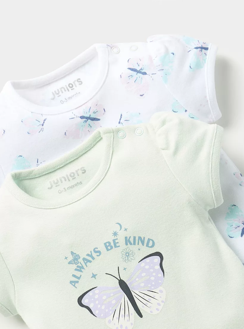 Juniors Butterfly Print Romper with Cap Sleeves - Set of 2-4