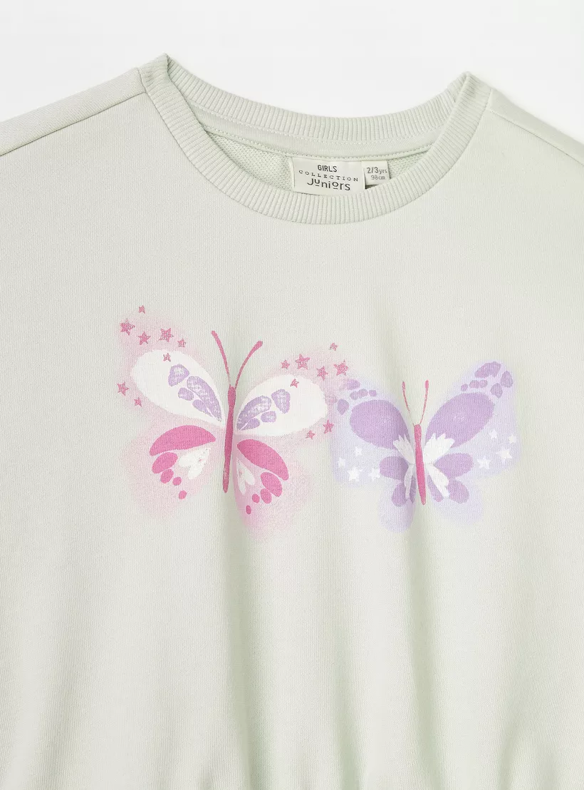 Juniors Butterfly Print Sweatshirt with Long Sleeves-3